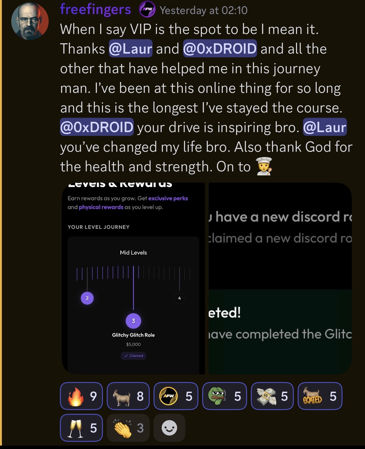 Community member claiming the Glitch role reward