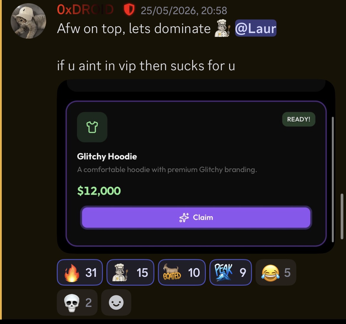 Community member unlocking a $12,000 reward tier