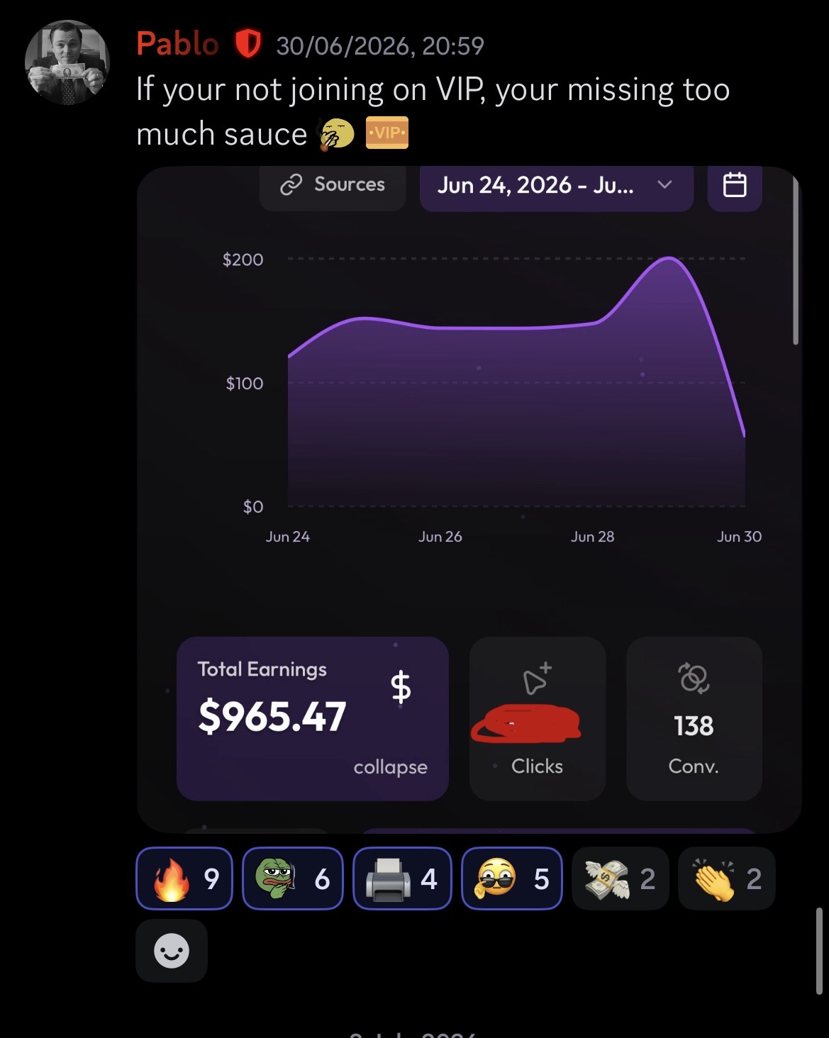 Member earning $965.47 in a week from VIP resources