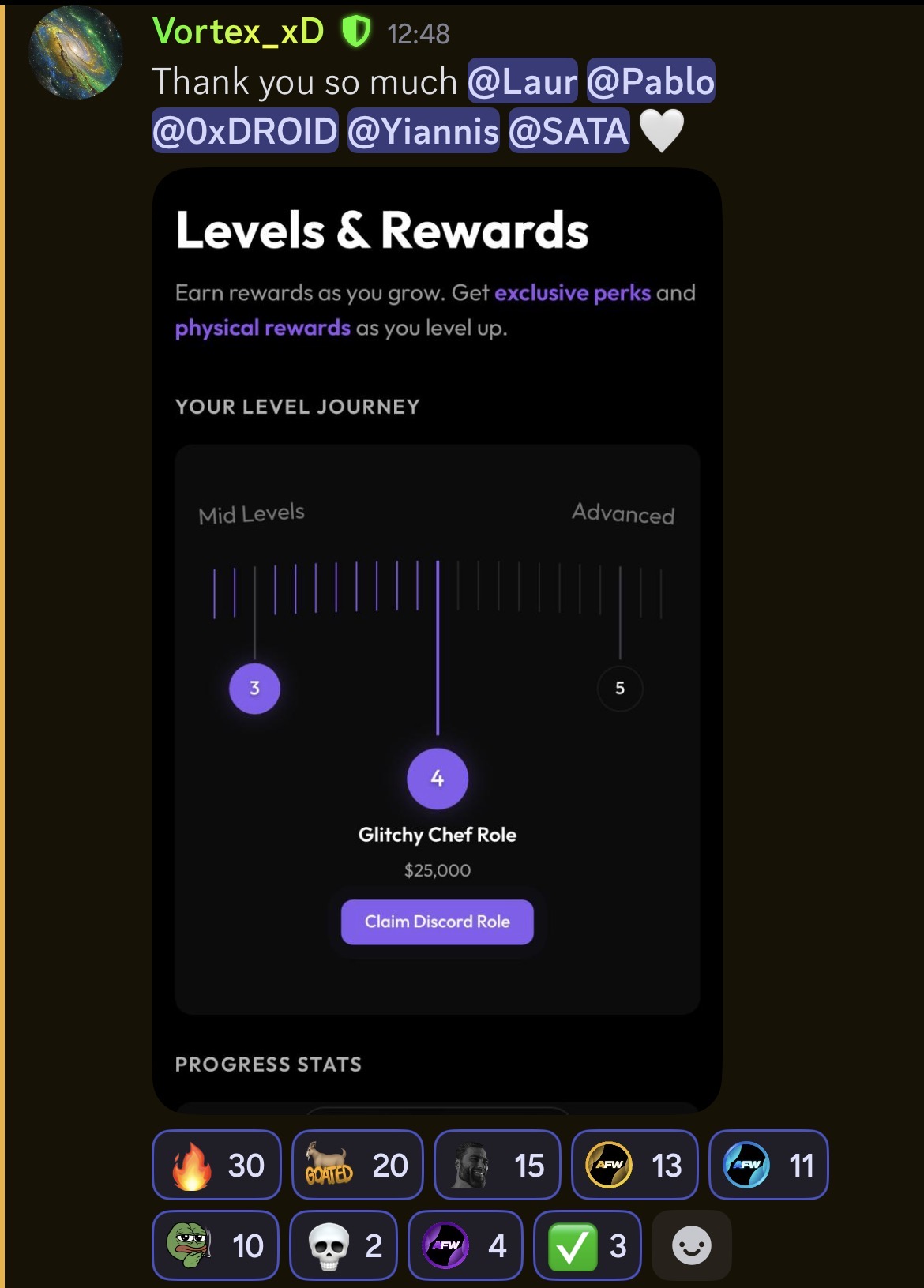 Member unlocking the Glitchy Chef role at $25,000
